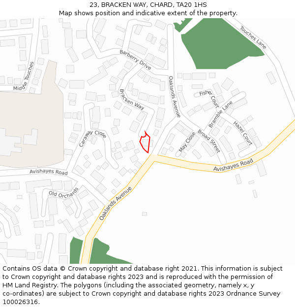 23, BRACKEN WAY, CHARD, TA20 1HS: Location map and indicative extent of plot