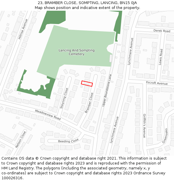 23, BRAMBER CLOSE, SOMPTING, LANCING, BN15 0JA: Location map and indicative extent of plot