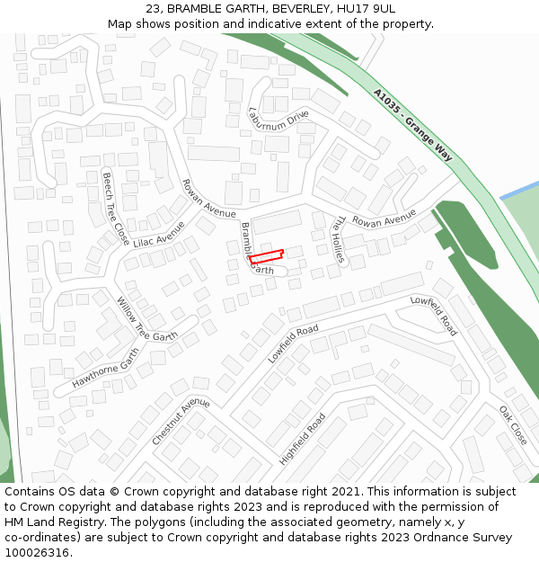 23, BRAMBLE GARTH, BEVERLEY, HU17 9UL: Location map and indicative extent of plot