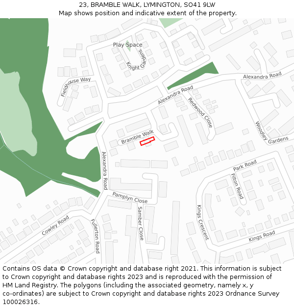 23, BRAMBLE WALK, LYMINGTON, SO41 9LW: Location map and indicative extent of plot