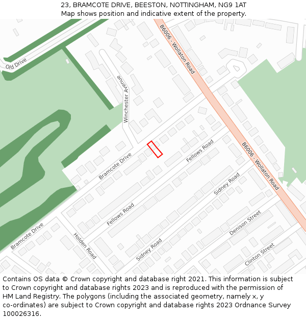 23, BRAMCOTE DRIVE, BEESTON, NOTTINGHAM, NG9 1AT: Location map and indicative extent of plot