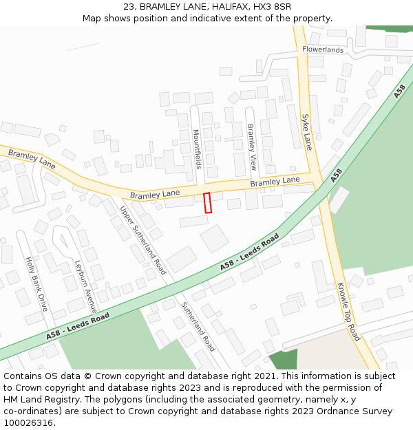 23, BRAMLEY LANE, HALIFAX, HX3 8SR: Location map and indicative extent of plot