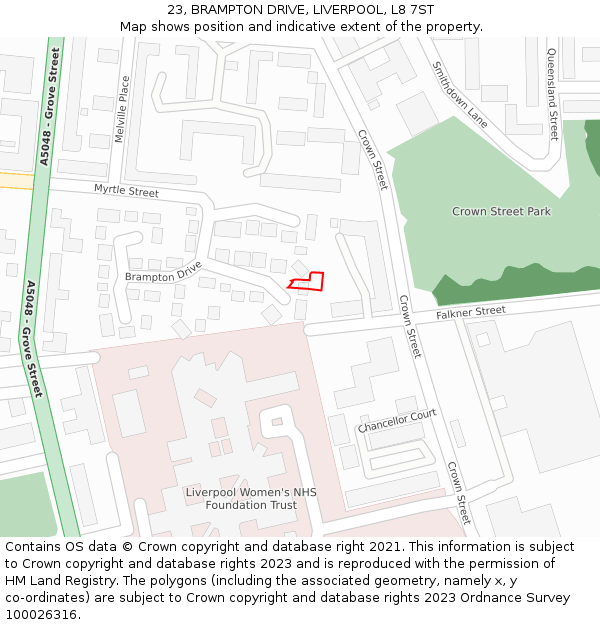 23, BRAMPTON DRIVE, LIVERPOOL, L8 7ST: Location map and indicative extent of plot