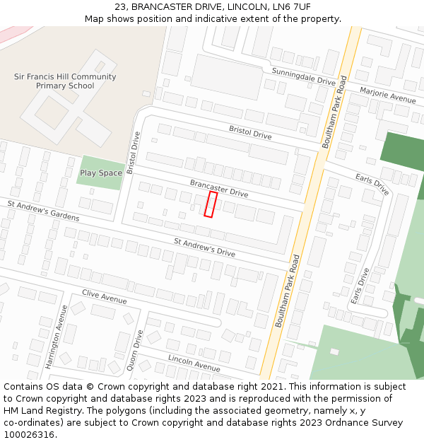 23, BRANCASTER DRIVE, LINCOLN, LN6 7UF: Location map and indicative extent of plot