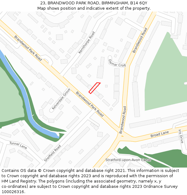 23, BRANDWOOD PARK ROAD, BIRMINGHAM, B14 6QY: Location map and indicative extent of plot