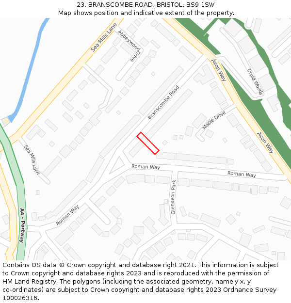 23, BRANSCOMBE ROAD, BRISTOL, BS9 1SW: Location map and indicative extent of plot