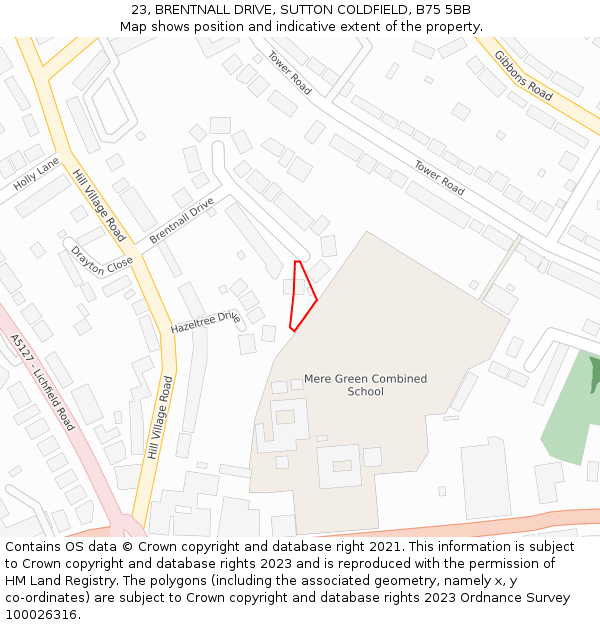 23, BRENTNALL DRIVE, SUTTON COLDFIELD, B75 5BB: Location map and indicative extent of plot