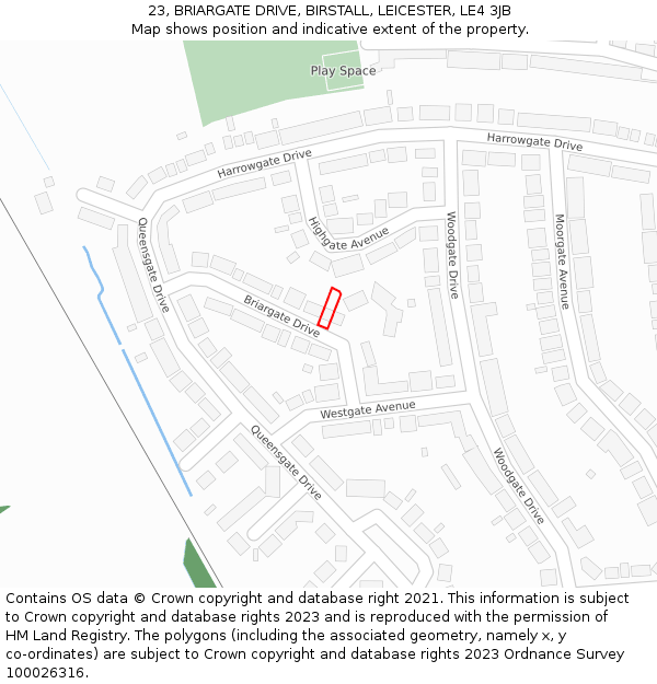 23, BRIARGATE DRIVE, BIRSTALL, LEICESTER, LE4 3JB: Location map and indicative extent of plot