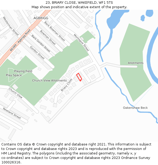 23, BRIARY CLOSE, WAKEFIELD, WF1 5TS: Location map and indicative extent of plot