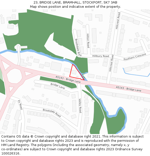 23, BRIDGE LANE, BRAMHALL, STOCKPORT, SK7 3AB: Location map and indicative extent of plot