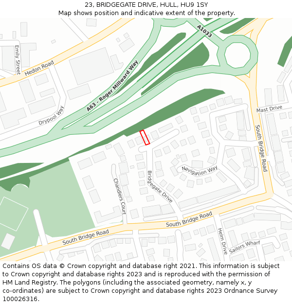 23, BRIDGEGATE DRIVE, HULL, HU9 1SY: Location map and indicative extent of plot