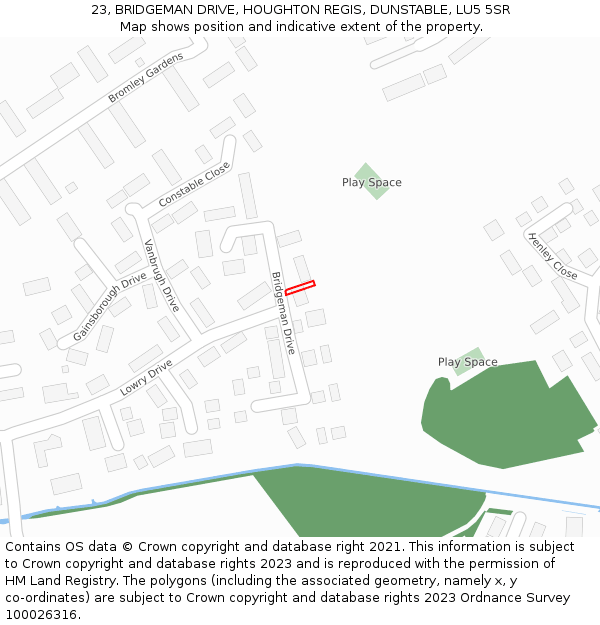 23, BRIDGEMAN DRIVE, HOUGHTON REGIS, DUNSTABLE, LU5 5SR: Location map and indicative extent of plot