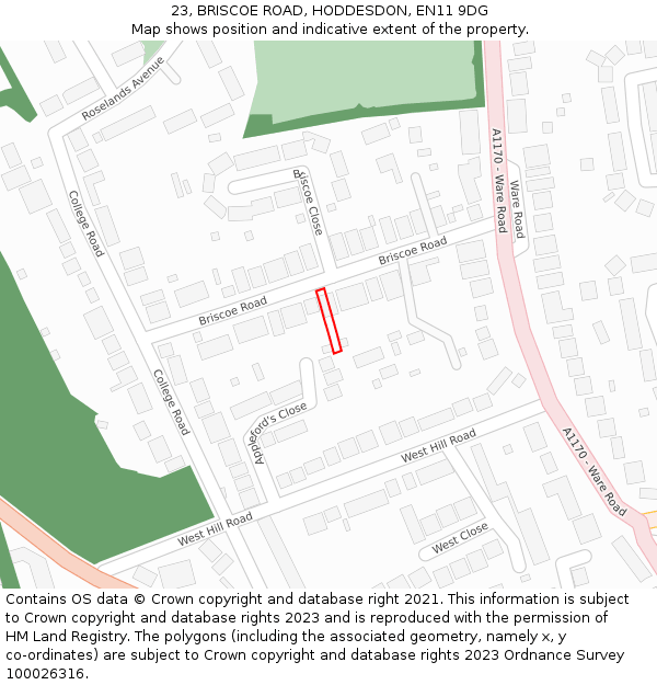 23, BRISCOE ROAD, HODDESDON, EN11 9DG: Location map and indicative extent of plot