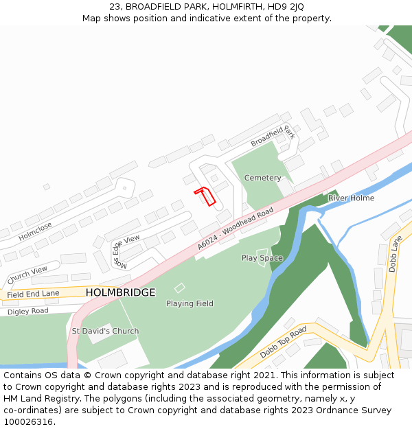 23, BROADFIELD PARK, HOLMFIRTH, HD9 2JQ: Location map and indicative extent of plot