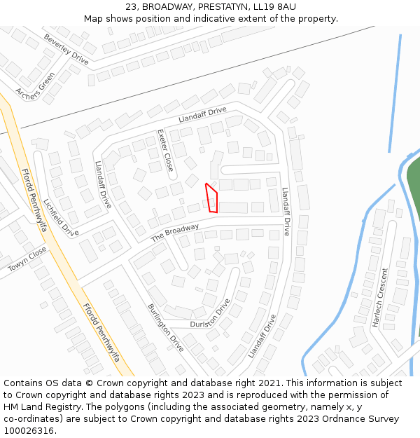 23, BROADWAY, PRESTATYN, LL19 8AU: Location map and indicative extent of plot