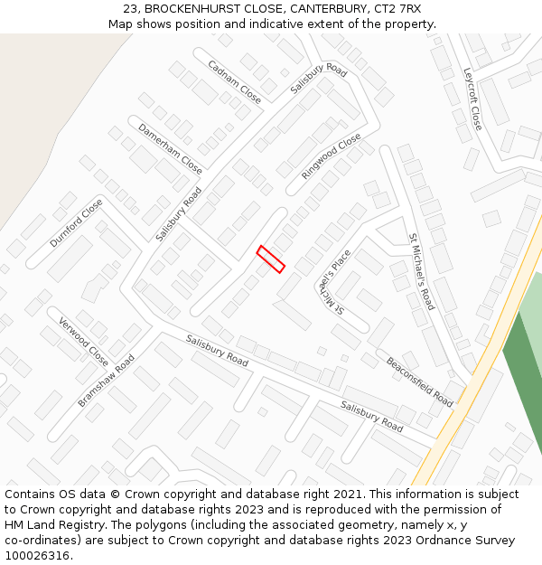 23, BROCKENHURST CLOSE, CANTERBURY, CT2 7RX: Location map and indicative extent of plot