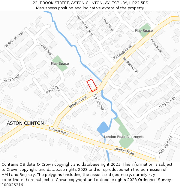 23, BROOK STREET, ASTON CLINTON, AYLESBURY, HP22 5ES: Location map and indicative extent of plot