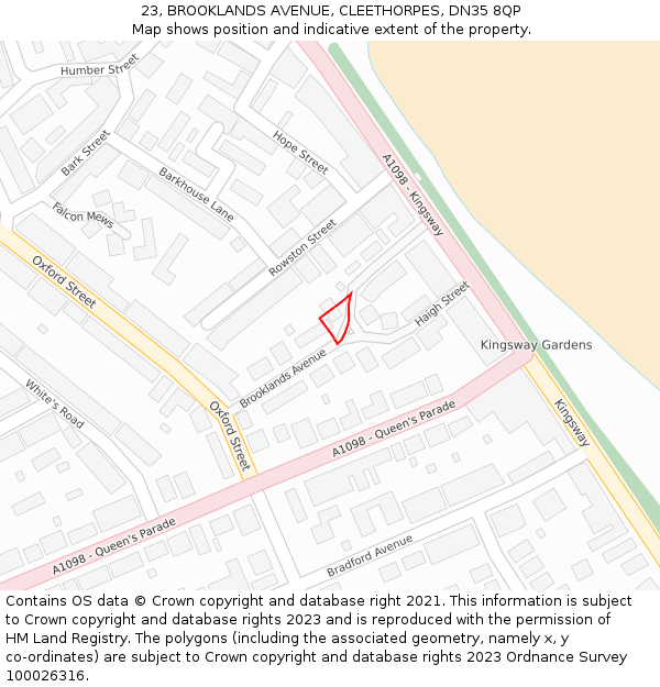 23, BROOKLANDS AVENUE, CLEETHORPES, DN35 8QP: Location map and indicative extent of plot