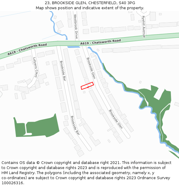 23, BROOKSIDE GLEN, CHESTERFIELD, S40 3PG: Location map and indicative extent of plot