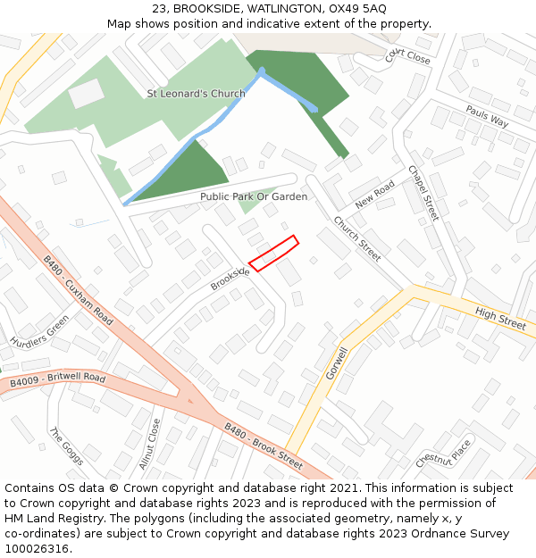 23, BROOKSIDE, WATLINGTON, OX49 5AQ: Location map and indicative extent of plot