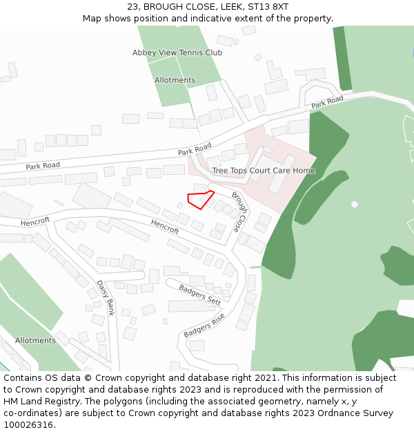 23, BROUGH CLOSE, LEEK, ST13 8XT: Location map and indicative extent of plot