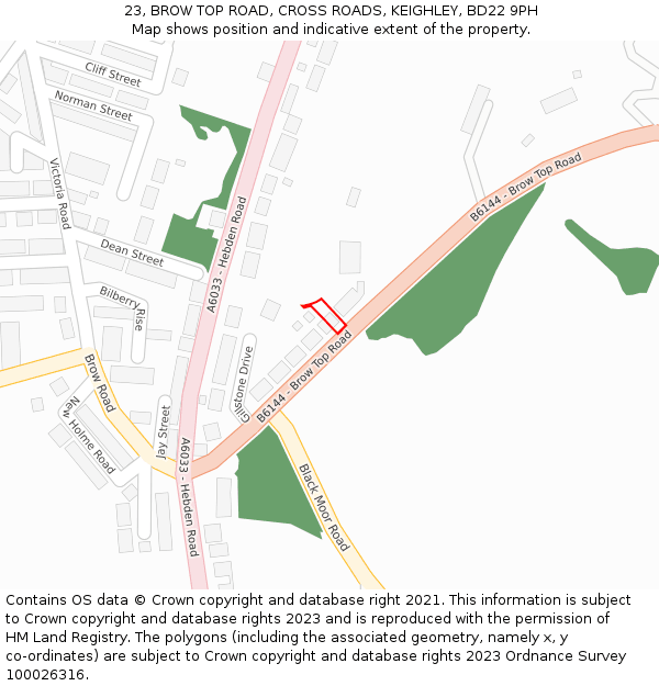 23, BROW TOP ROAD, CROSS ROADS, KEIGHLEY, BD22 9PH: Location map and indicative extent of plot