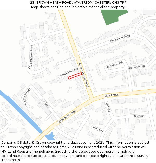 23, BROWN HEATH ROAD, WAVERTON, CHESTER, CH3 7PP: Location map and indicative extent of plot