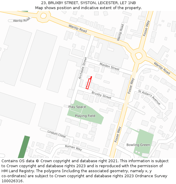 23, BRUXBY STREET, SYSTON, LEICESTER, LE7 1NB: Location map and indicative extent of plot