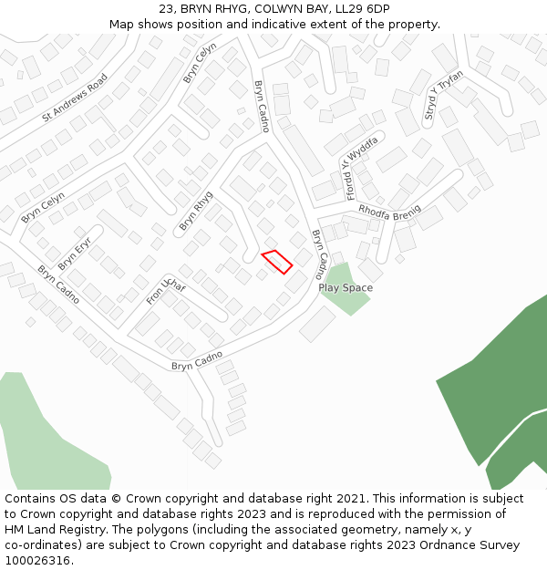 23, BRYN RHYG, COLWYN BAY, LL29 6DP: Location map and indicative extent of plot