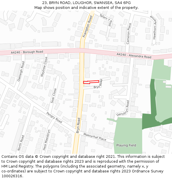 23, BRYN ROAD, LOUGHOR, SWANSEA, SA4 6PG: Location map and indicative extent of plot