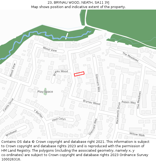 23, BRYNAU WOOD, NEATH, SA11 3YJ: Location map and indicative extent of plot