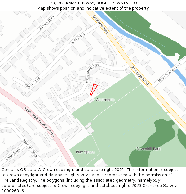 23, BUCKMASTER WAY, RUGELEY, WS15 1FQ: Location map and indicative extent of plot