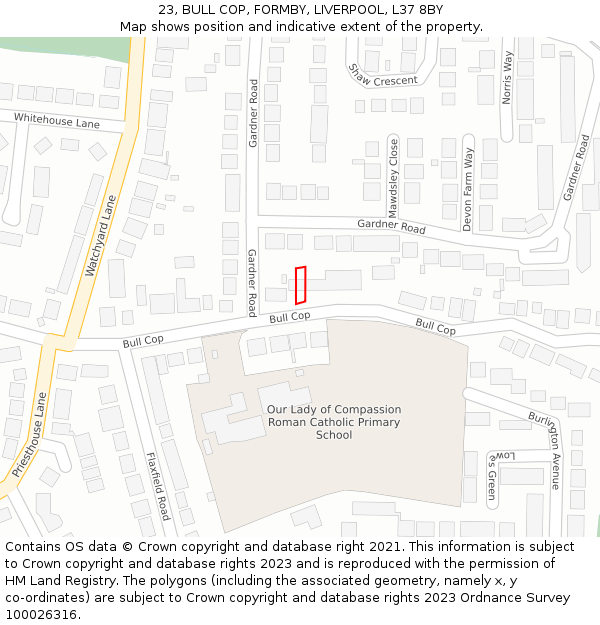 23, BULL COP, FORMBY, LIVERPOOL, L37 8BY: Location map and indicative extent of plot