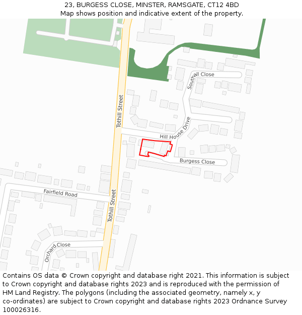 23, BURGESS CLOSE, MINSTER, RAMSGATE, CT12 4BD: Location map and indicative extent of plot