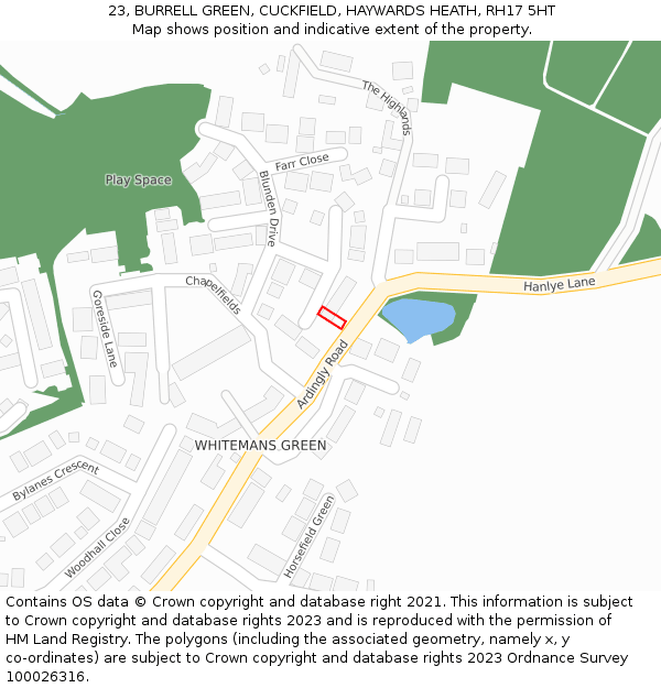 23, BURRELL GREEN, CUCKFIELD, HAYWARDS HEATH, RH17 5HT: Location map and indicative extent of plot