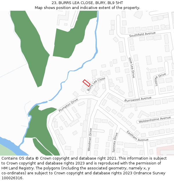 23, BURRS LEA CLOSE, BURY, BL9 5HT: Location map and indicative extent of plot