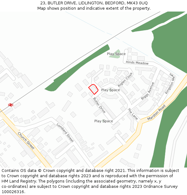 23, BUTLER DRIVE, LIDLINGTON, BEDFORD, MK43 0UQ: Location map and indicative extent of plot