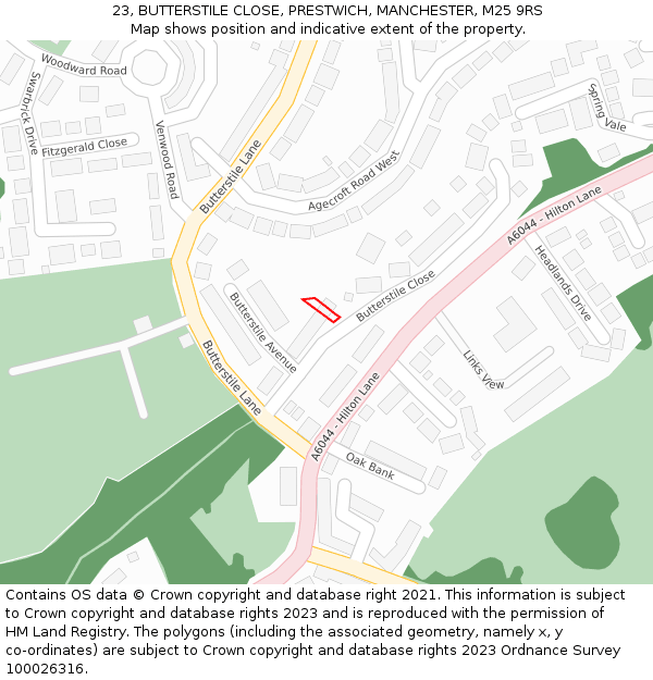 23, BUTTERSTILE CLOSE, PRESTWICH, MANCHESTER, M25 9RS: Location map and indicative extent of plot