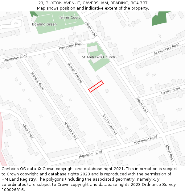 23, BUXTON AVENUE, CAVERSHAM, READING, RG4 7BT: Location map and indicative extent of plot