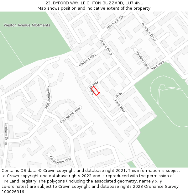 23, BYFORD WAY, LEIGHTON BUZZARD, LU7 4NU: Location map and indicative extent of plot