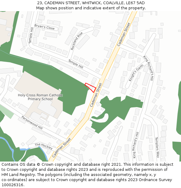 23, CADEMAN STREET, WHITWICK, COALVILLE, LE67 5AD: Location map and indicative extent of plot