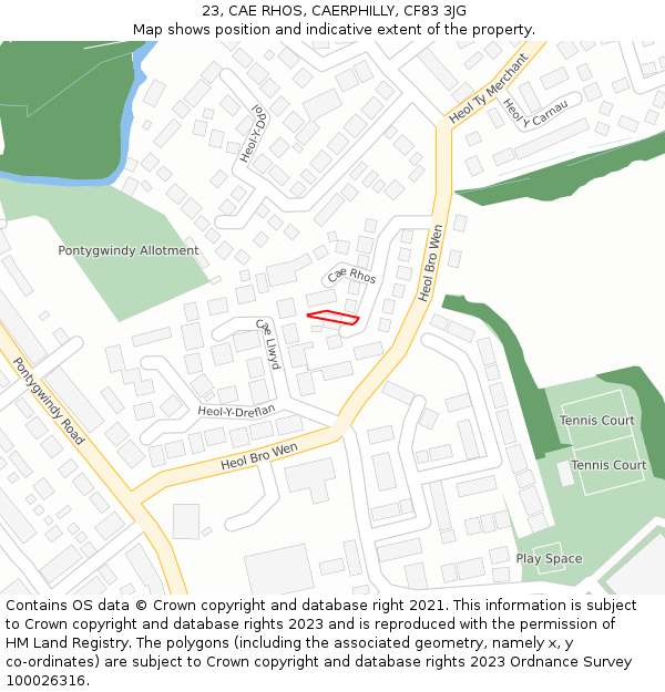 23, CAE RHOS, CAERPHILLY, CF83 3JG: Location map and indicative extent of plot