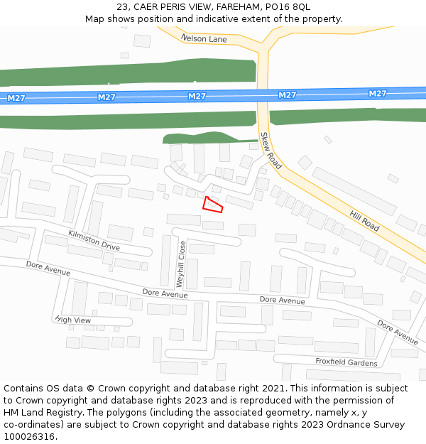 23, CAER PERIS VIEW, FAREHAM, PO16 8QL: Location map and indicative extent of plot