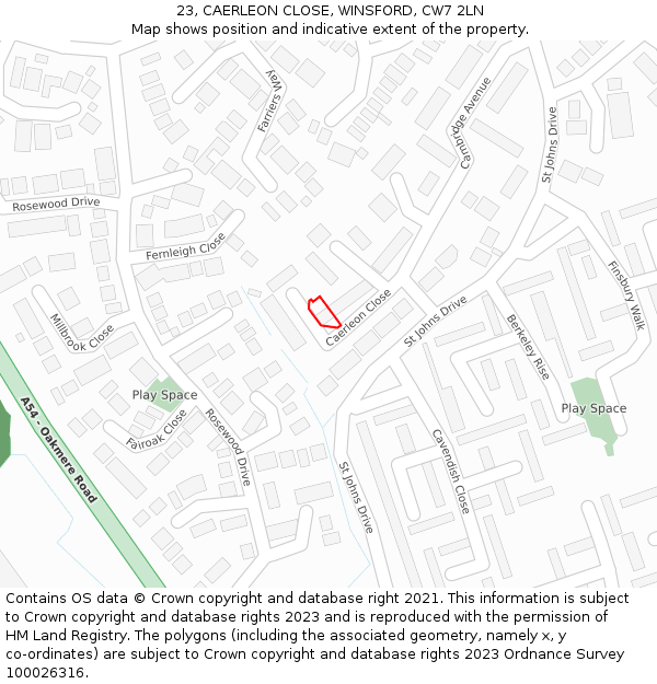 23, CAERLEON CLOSE, WINSFORD, CW7 2LN: Location map and indicative extent of plot