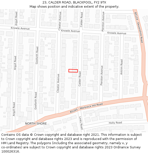 23, CALDER ROAD, BLACKPOOL, FY2 9TX: Location map and indicative extent of plot