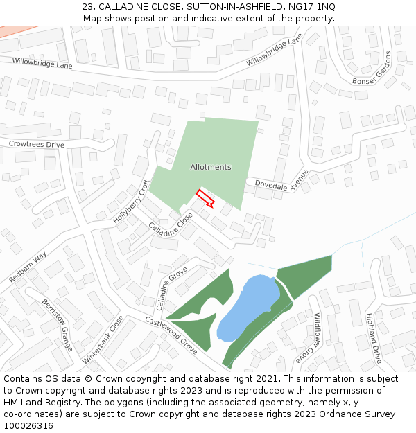 23, CALLADINE CLOSE, SUTTON-IN-ASHFIELD, NG17 1NQ: Location map and indicative extent of plot