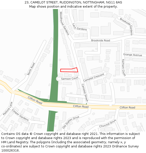 23, CAMELOT STREET, RUDDINGTON, NOTTINGHAM, NG11 6AS: Location map and indicative extent of plot