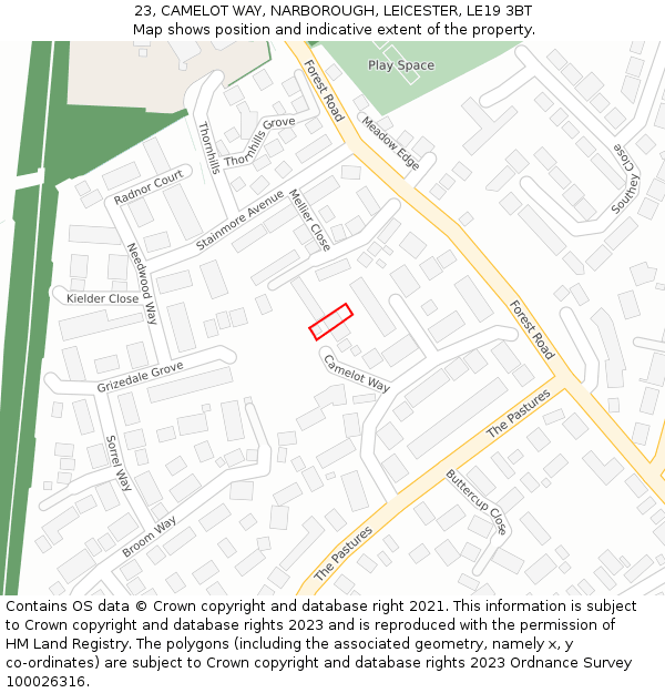 23, CAMELOT WAY, NARBOROUGH, LEICESTER, LE19 3BT: Location map and indicative extent of plot