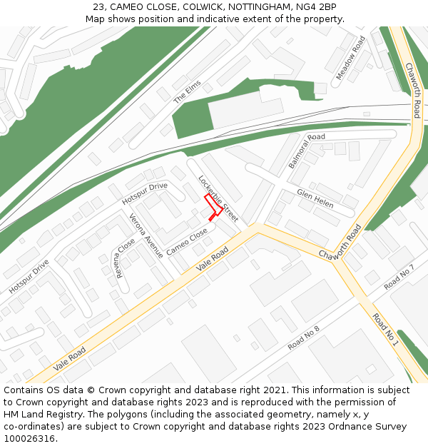 23, CAMEO CLOSE, COLWICK, NOTTINGHAM, NG4 2BP: Location map and indicative extent of plot