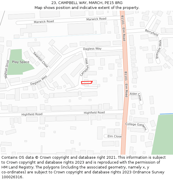 23, CAMPBELL WAY, MARCH, PE15 8RG: Location map and indicative extent of plot